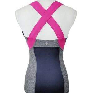 Lululemon Athletica Crossback Racerback Tank Top — Gray & Neon Pink — Size 6